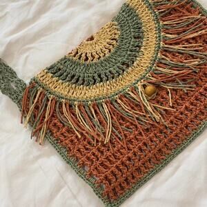 Multicoloured Crochet Bag with Fringe(Handmade)